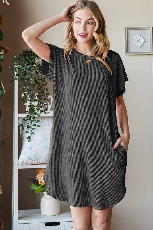 URBAN RIBBED MINI DRESS WITH SIDE POCKET